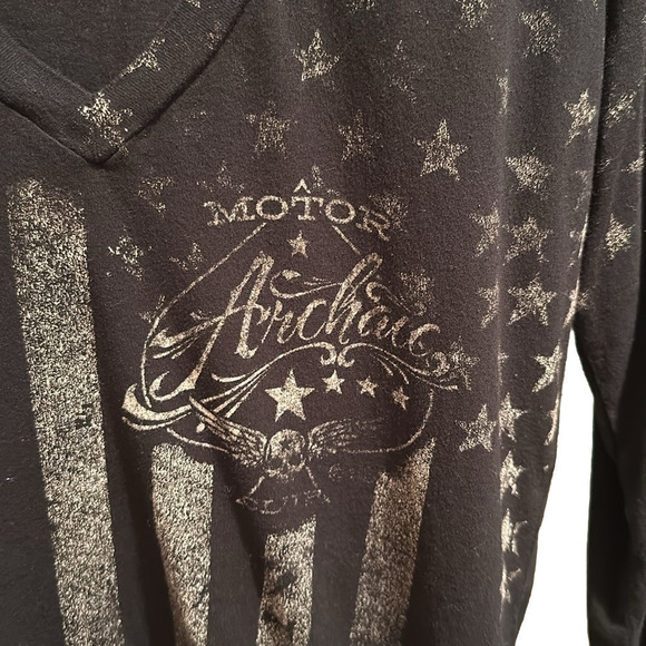 Archaic Women’s Black long sleeved T-shirt Flag graphic Size XL - Picture 3 of 5